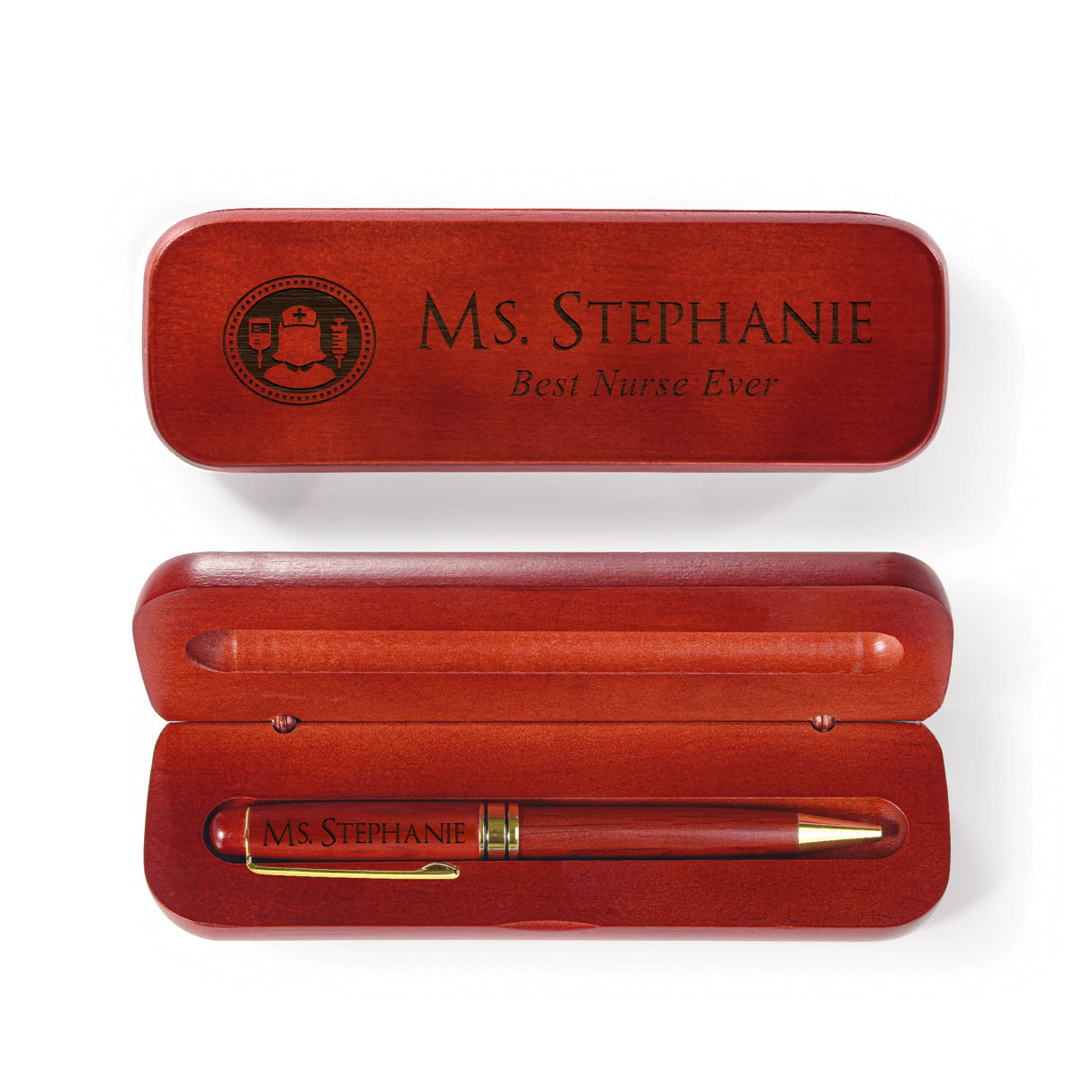 Personalized Engraved Maple Wood Rosewood Ball Pen & Case Set Custom Gift (Rosewood) Caramel