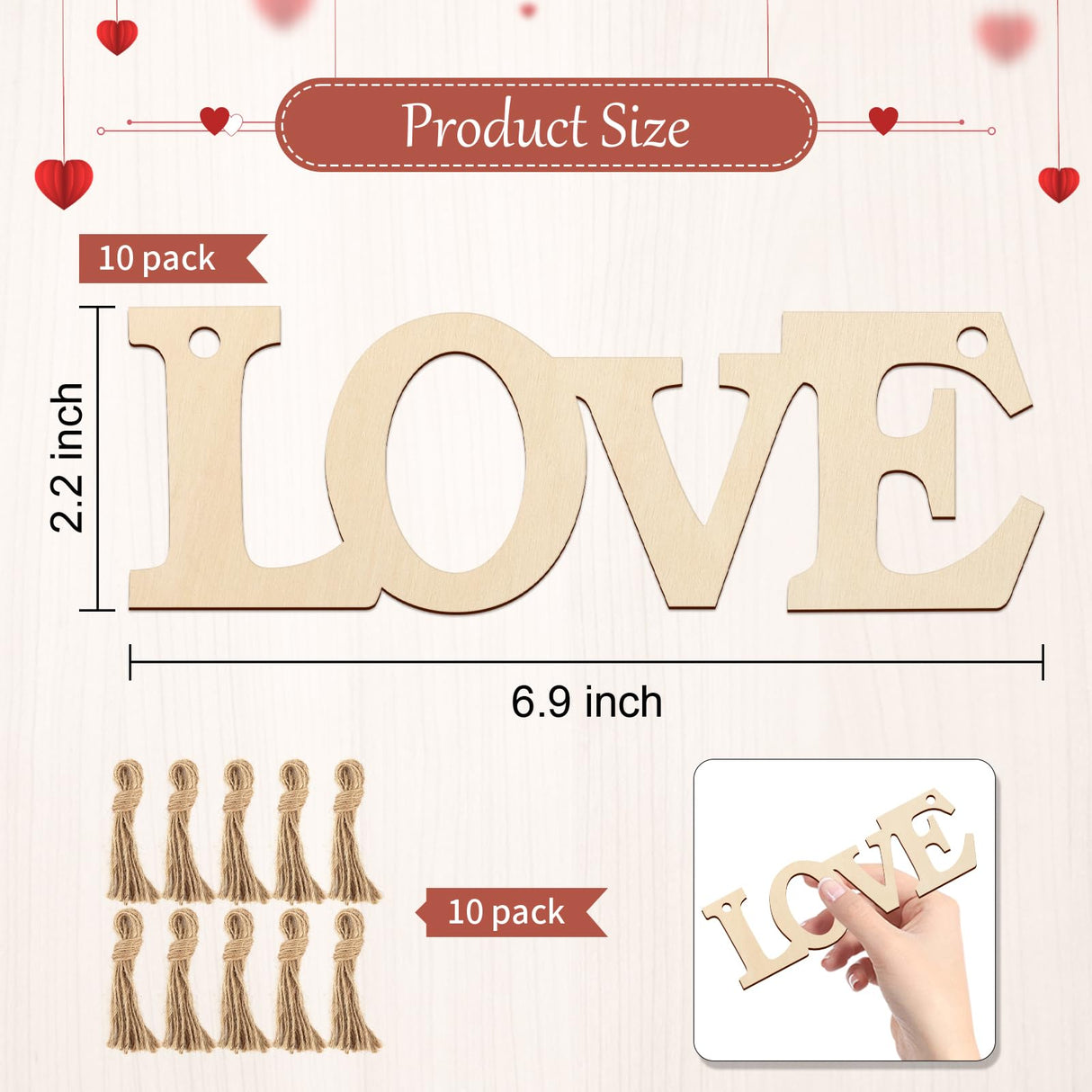 Wooden Love Letter Ornaments to Paint 7 Inch, Large Size Valentine's Day Wooden DIY Blank Unfinished Round Wood Discs Mothers Day Father's Day Sophena