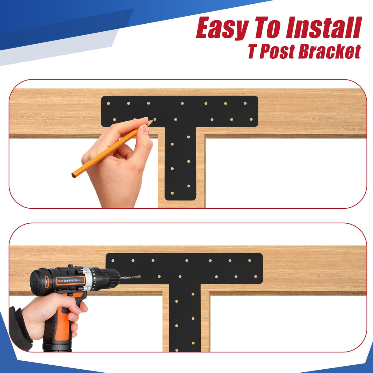 XIHUWZ 4 Pcs T Post Bracket,13"x3"T Flat Mending Plate Joining Brackets, Connecting Brackets, T Shape Strap Plate Fit 4x4,6x6 for Repair XIHUWZ