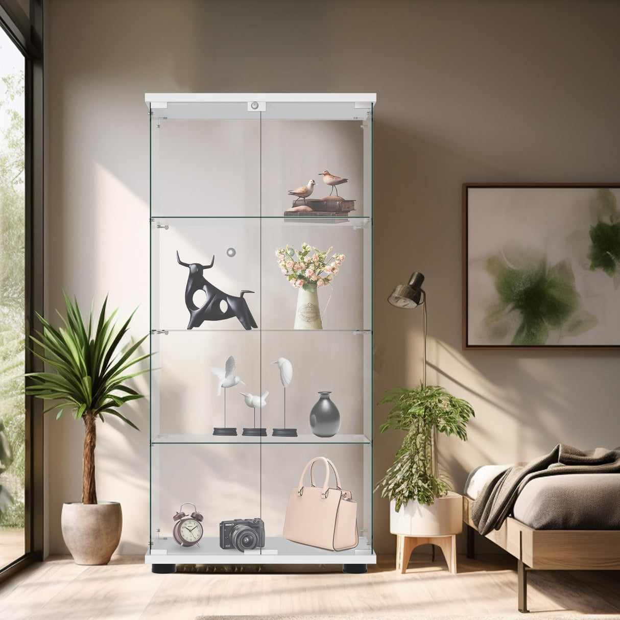 Elegant Glass Display Cabinet with Lockable Door and 4 Shelves - Easy 30-Minute Assembly Generic