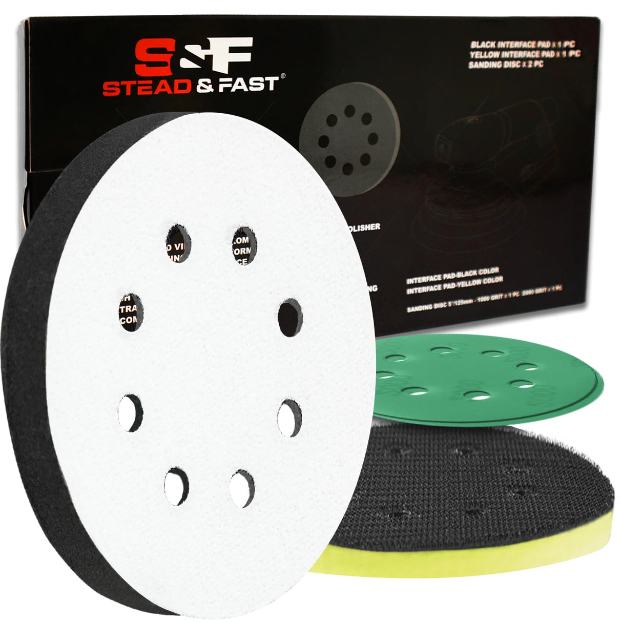 Orbital Sander Foam Pad 5 inch, Foam Sanding Pads for Orbital Sander 2pcs, Interface Pad 8 Holes, Hook and Loop Backing Pad, Soft Sander Cushion Pad, S&F STEAD & FAST