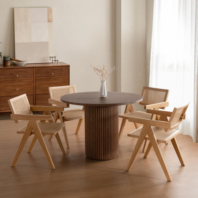 SIMTONAL Modern Dining Table Pedestal Dining Room Table Walnut for Kitchen, 47''L x 47''W x 29.9''H