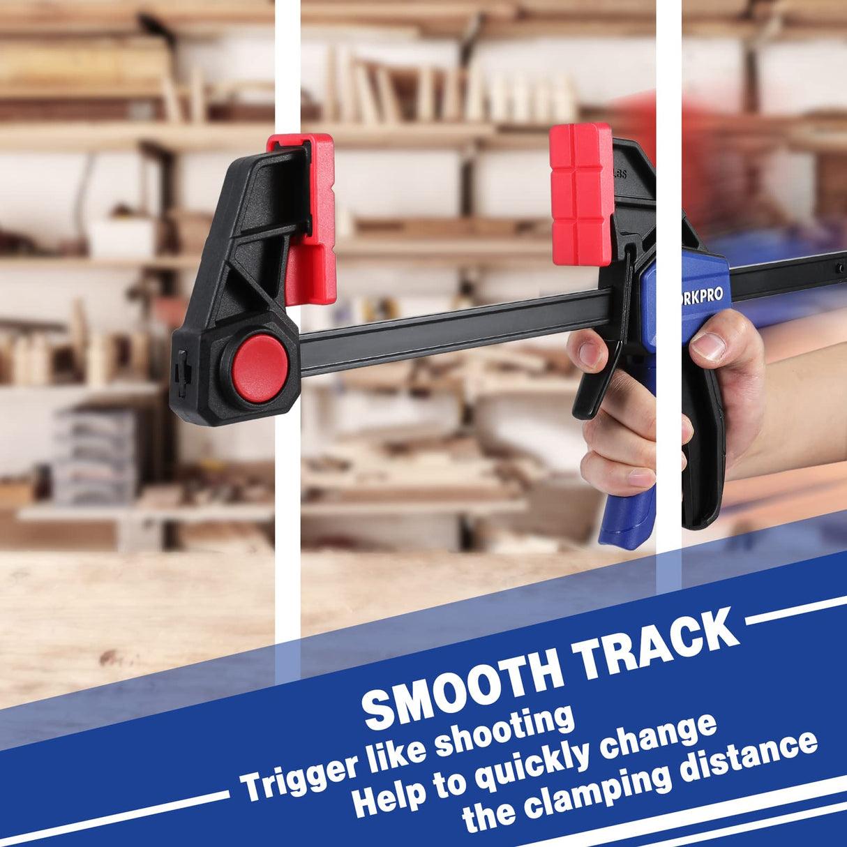 WORKPRO 12” & 6” Bar Clamps for Woodworking, 300lbs & 150lbs Load, One-Handed Spreader/Clamp, Quick-Clamp F Wood Clamps Set for Hand Wood Working WORKPRO