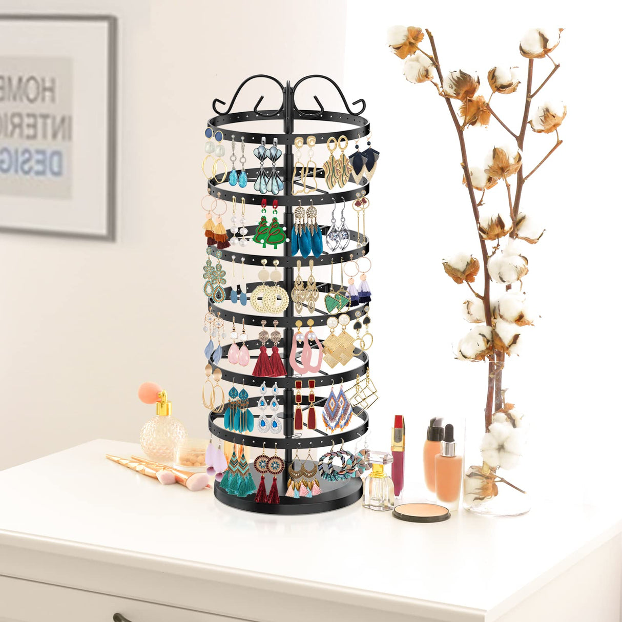 iDavosic.ly 6 Tier Metal Rotating Earring Holder Organizer, 264 Holes Earring Storage Display Tower Rack, Adjustable Earring Tree Organizer for Women iDavosic.ly