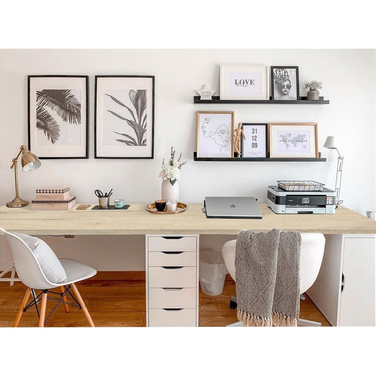 Kaboon Universal Tabletop 55"x20", Solid One-Piece Melamine Table Top, Double Desk L-Desk DIY, Home and Office, Oak Kaboon