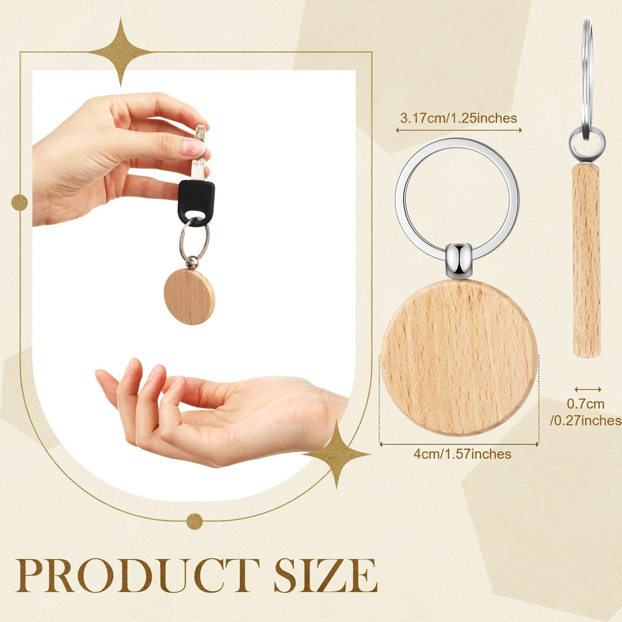 50 Pieces Wooden Keychain Blanks Laser Engraving Blanks Wood Blanks Key Chain Bulk Unfinished Wooden Key Ring Key Tag for DIY Gift Crafts (Round) Yinkin