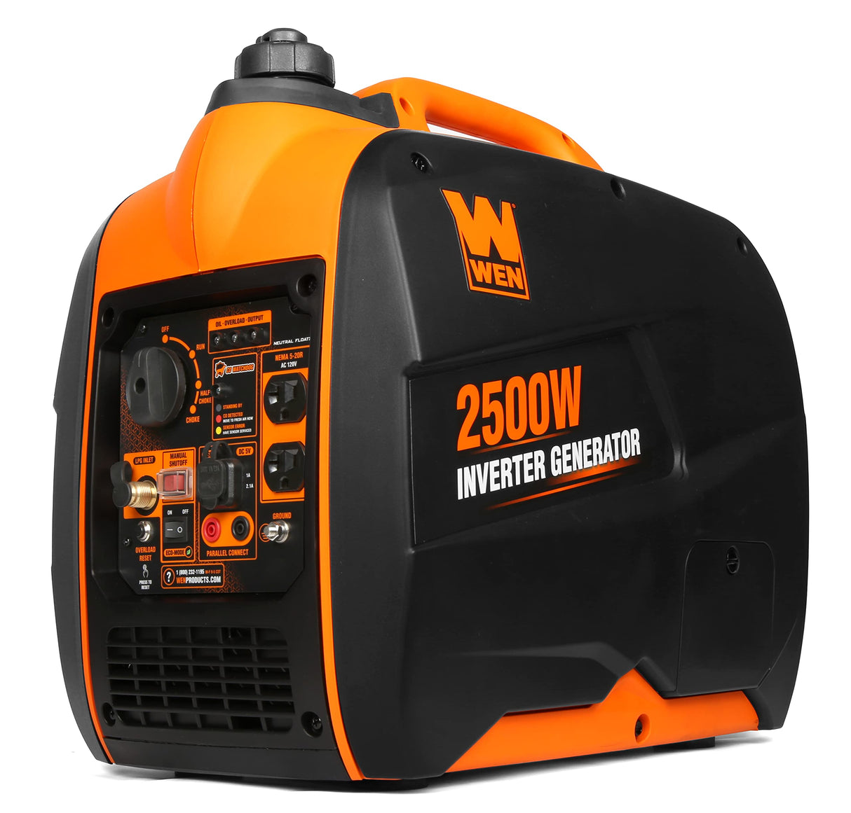 WEN DF250iX Super Quiet 2500-Watt Portable Dual Inverter Generator with Fuel Shut-Off and CO Sensor, Black WEN