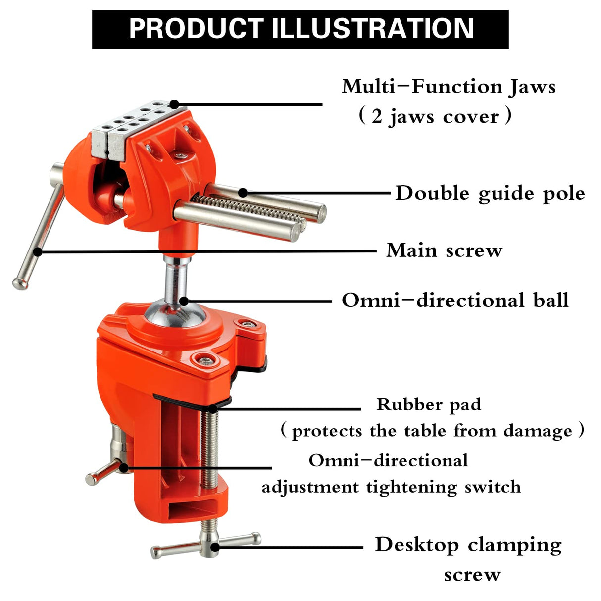 MAXMAN Clamp Bench Vise with Post Universal 8 Inch Woodworking Vise 360° Heavy Duty Cast Steel Table Clamp Vise with Swivel Base for Workbench DIY MAXMAN