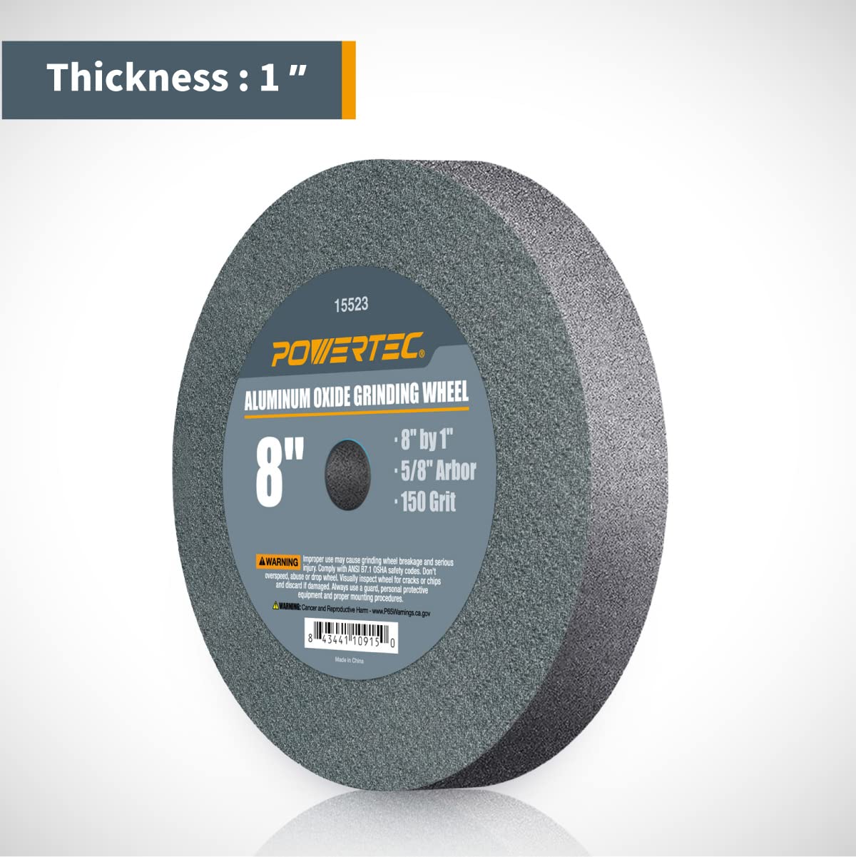 POWERTEC 15523 Bench and Pedestal Grinding Wheels, 8 Inch x 1 Inch, 5/8 Arbor, 150 Grit, Aluminum Oxide Bench Grinder Wheel for Bench Grinder, 1 Pack POWERTEC