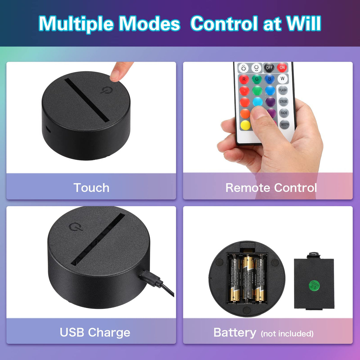 Riakrum 12 Pieces LED Light Base with Clear Acrylic Sheet 3D Night LED Lamp Display Base 16 Colors and 4 Modes Remote Control USB Cable for DIY Craft Riakrum