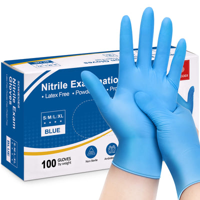 Schneider Nitrile Exam Gloves, 4mil, Blue, Large 100-ct Box, Disposable Latex / Powder-Free, Food Safe Rubber Medical / Cleaning Gloves for Cooking &