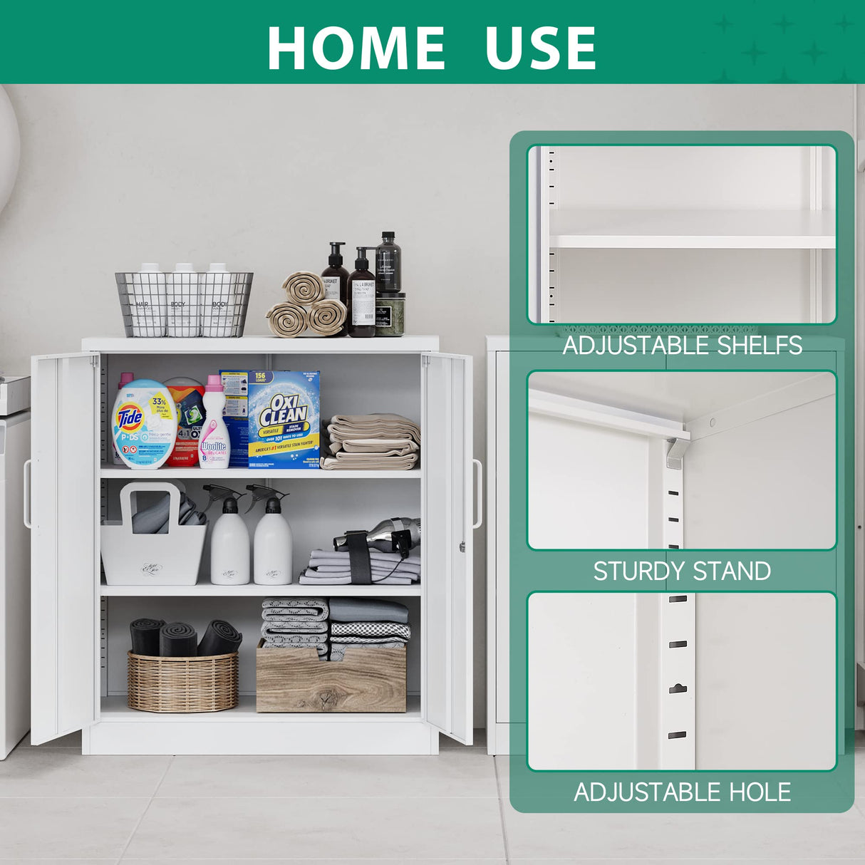 Letaya Metal Storage Cabinets with Lock, Small Locker Organizer Steel Cabinets, Adjustable Layers Shelves 2 Doors for Home, Office, Letaya