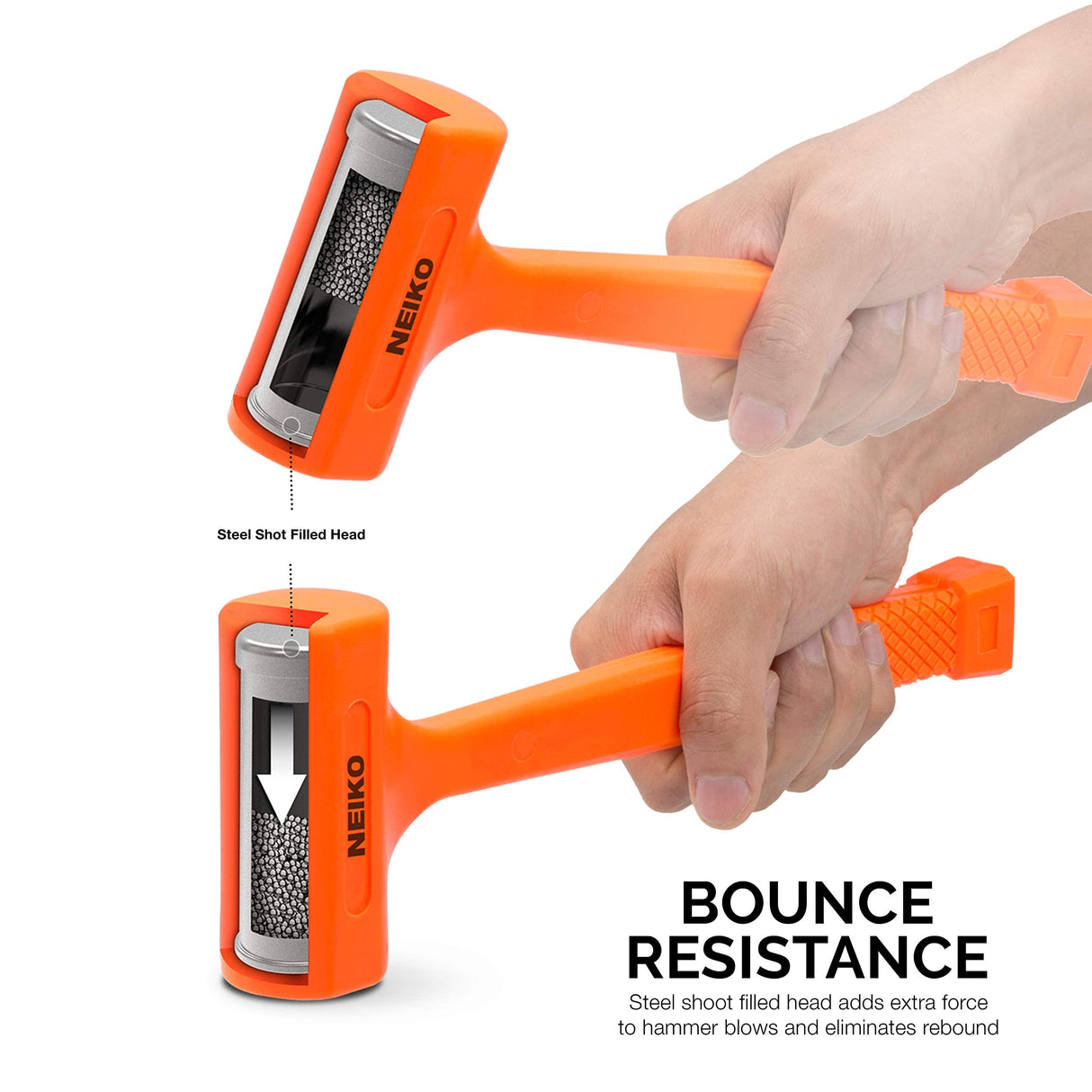 NEIKO 02848A 3 LB Dead Blow Hammer, Neon Orange | Unibody Molded | Checkered Grip | Spark and Rebound Resistant Neiko