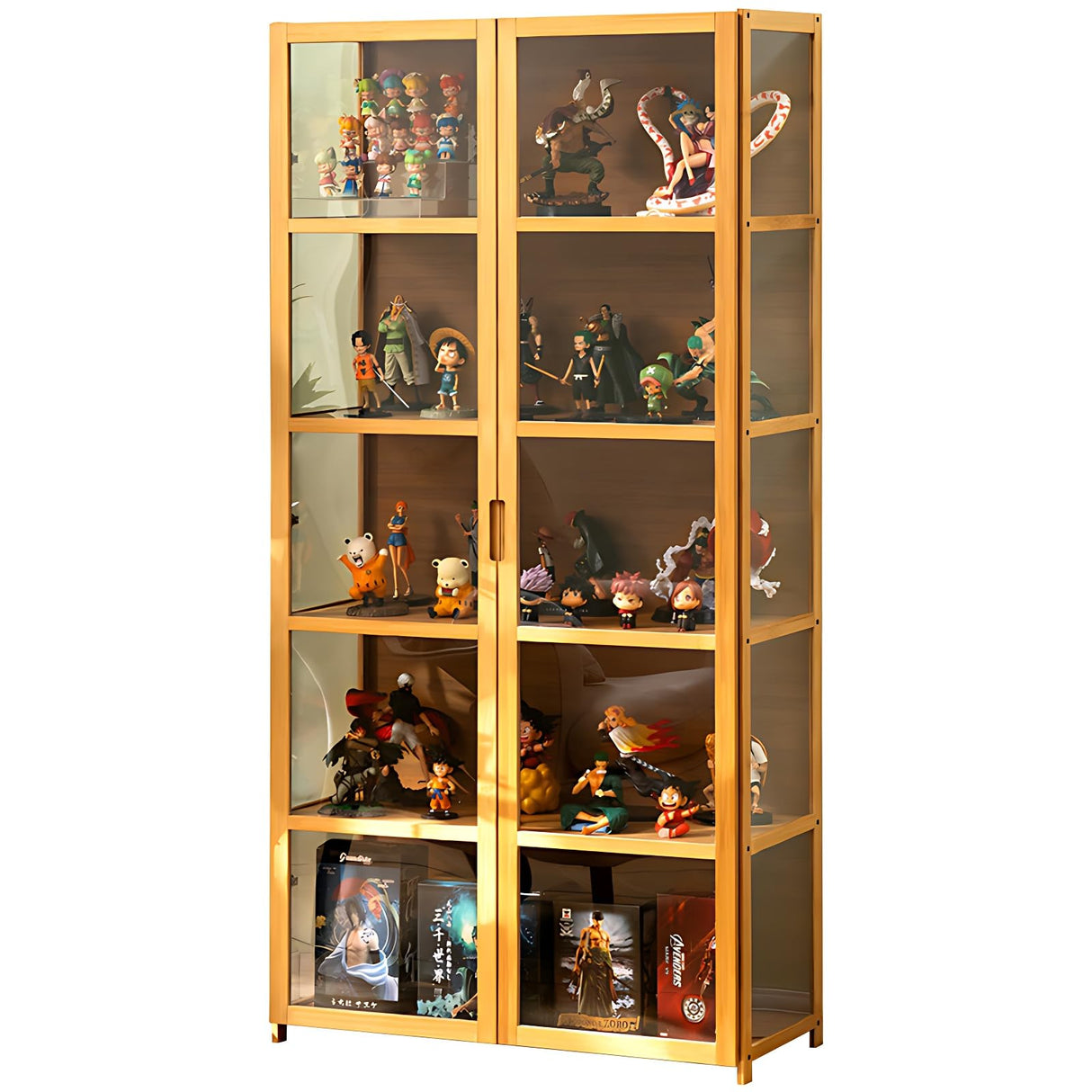 5-Tier Acrylic Glass Display Cabinet with Bamboo Frame – Versatile Storage for Books, Toys, and Collectibles idhhco