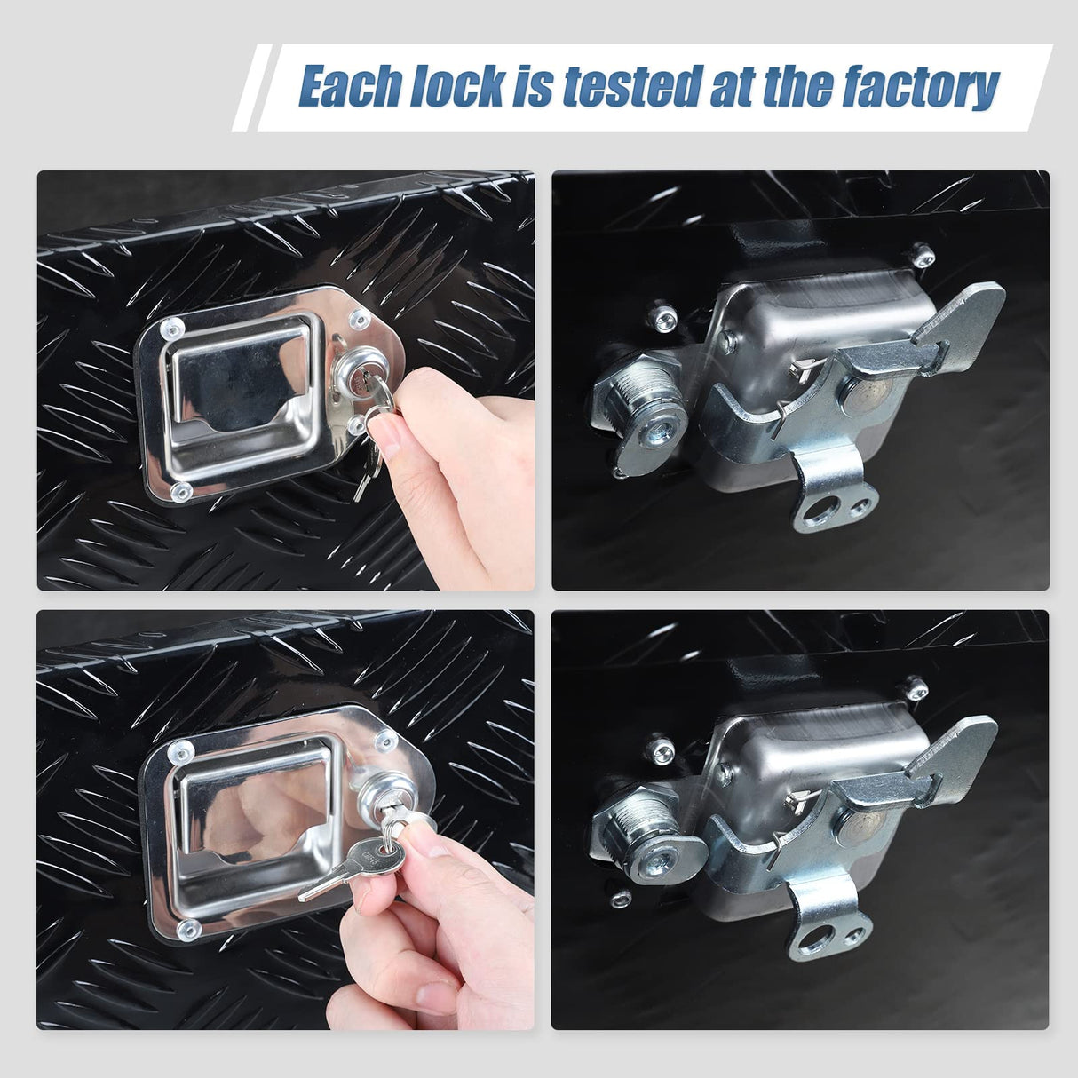 confote 39 Inch Heavy Duty Aluminum Stripes Plated Tool Box Pick Up Truck Bed RV Trailer Toolbox Waterproof Square Storage Organizer with Side confote