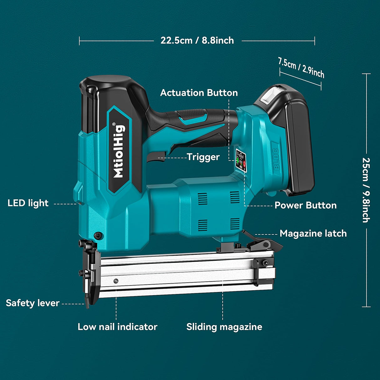 Cordless Brad Nailer for Makita 18V Lithium-Ion Battery, Powered Electric Nail Gun for Wood 18GA, Brushless Motor, 2 Mode, 18 Gauge 5/8 to 1-1/4 MtiolHig