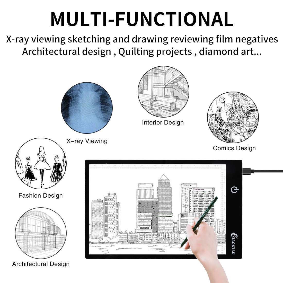 Light Box Drawing Pad, Tracing Board with Type-C Charge Cable and Brightness Adjustable for Artists, AnimationDrawing, Sketching, Animation, X-ray XIAOSTAR