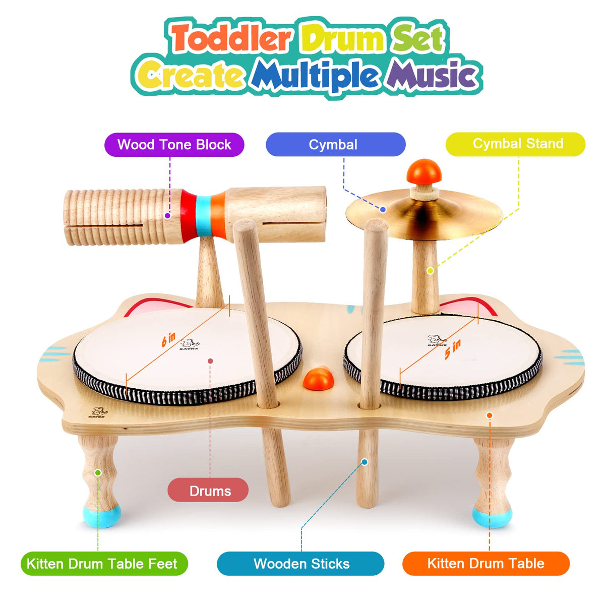 oathx Kids Drum Set All in One Montessori Musical Instruments Set Toddler Toys Natural Wooden Music Kit Baby Sensory Toys Months Birthday Gifts for oathx