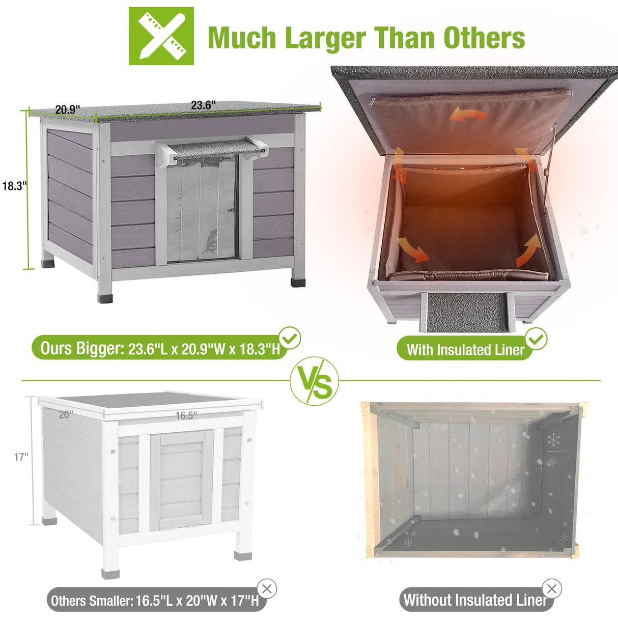 Dog House Insulated for Small Dogs Outdoor Cat House Feral Cat Sheleter with Thermal Liner GUTINNEEN