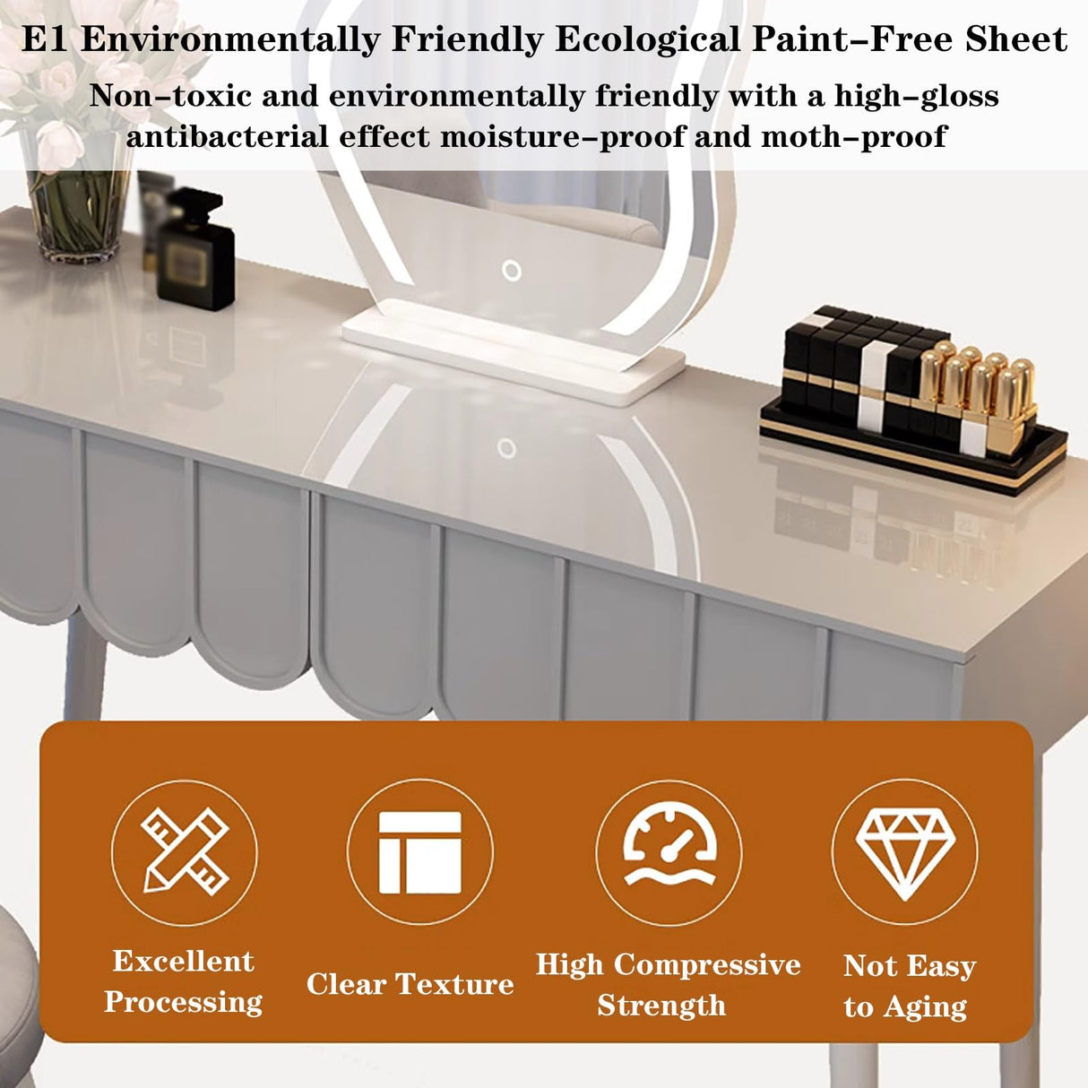 39.4" Makeup Vanity with Lights and Drawers Large-Capacity Storage Space Zoned Storage Vanity Table Set with Mirror High-Definition Mirror Clear QQB