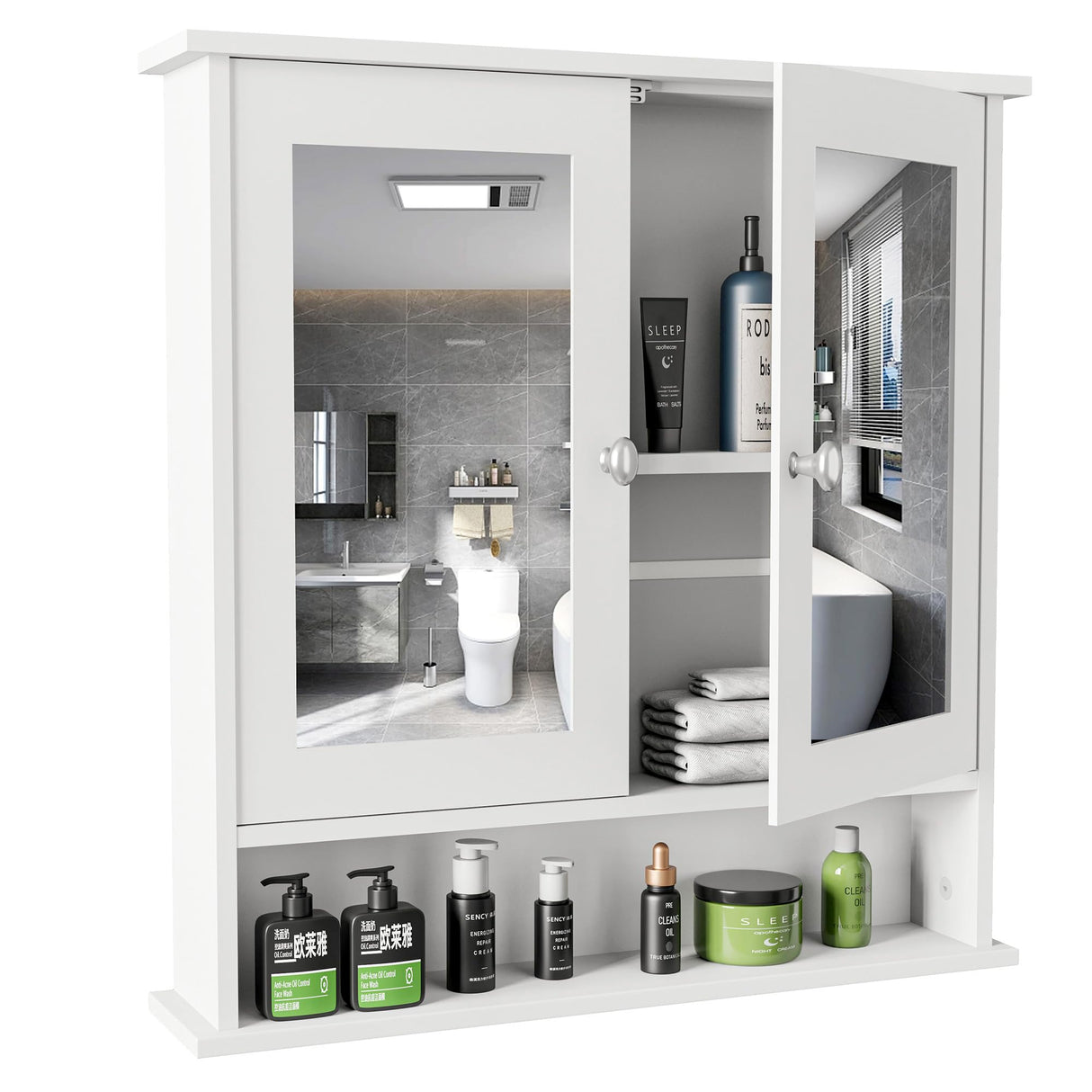 Lifetime Home Modern Bathroom Wall Cabinet with Mirror & Adjustable Shelf - Wall Mounted Utility Medicine Cabinet for Kitchen, Living Room Laundry Lifetime Home