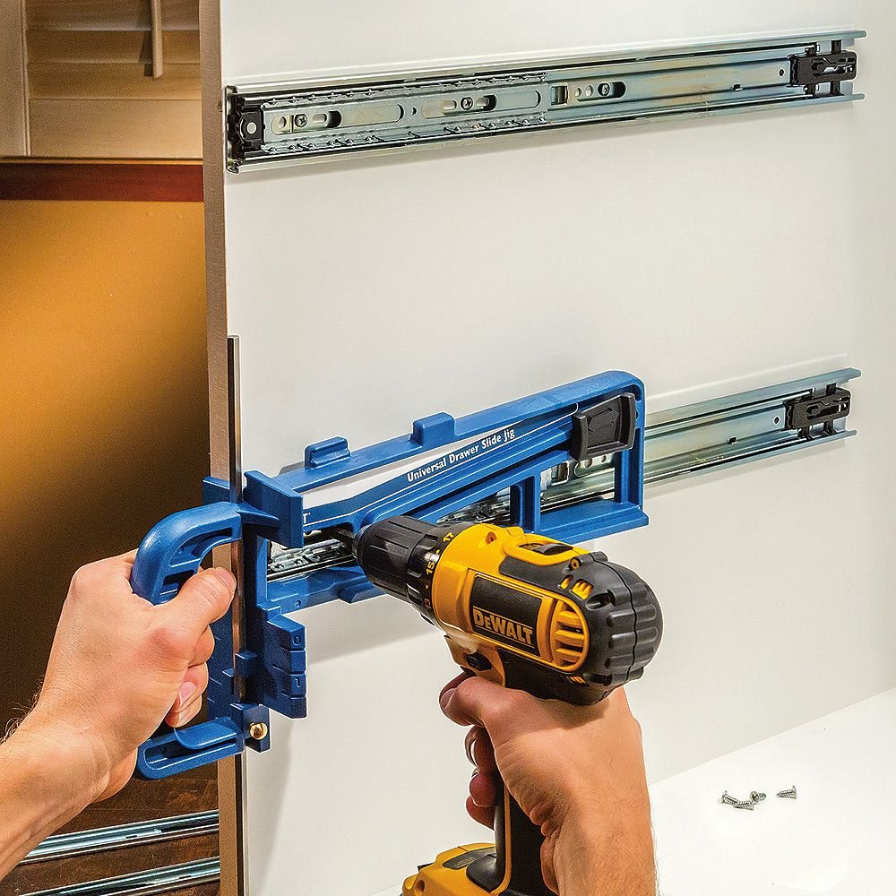 Universal Drawer Slide Jig - Cabinet Hardware Jig Install Drawer Slides Quickly, Accurately - Hardware Installation Jig w/Locking Wedge to Secure ROCKLER