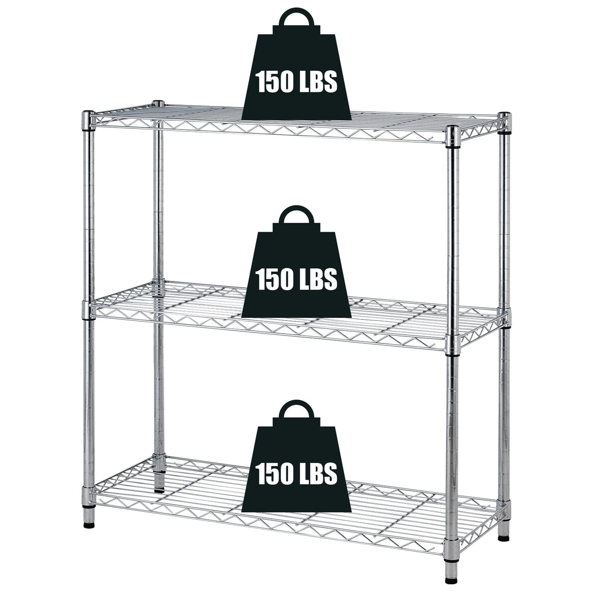 3-Tier Adjustable Wire Storage Shelving Rack, 150 Lbs Capacity Per Shelf, For Pantry Garage Kitchen - 23"x12"x30", Chrome MGHH