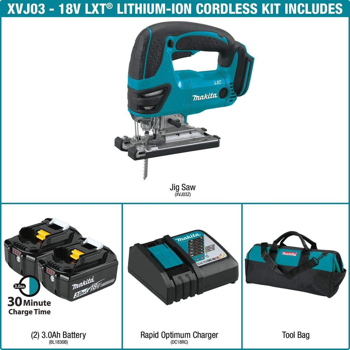 Makita XVJ03 18V LXT Lithium-Ion Cordless Jig Saw Kit (3.0Ah) Makita