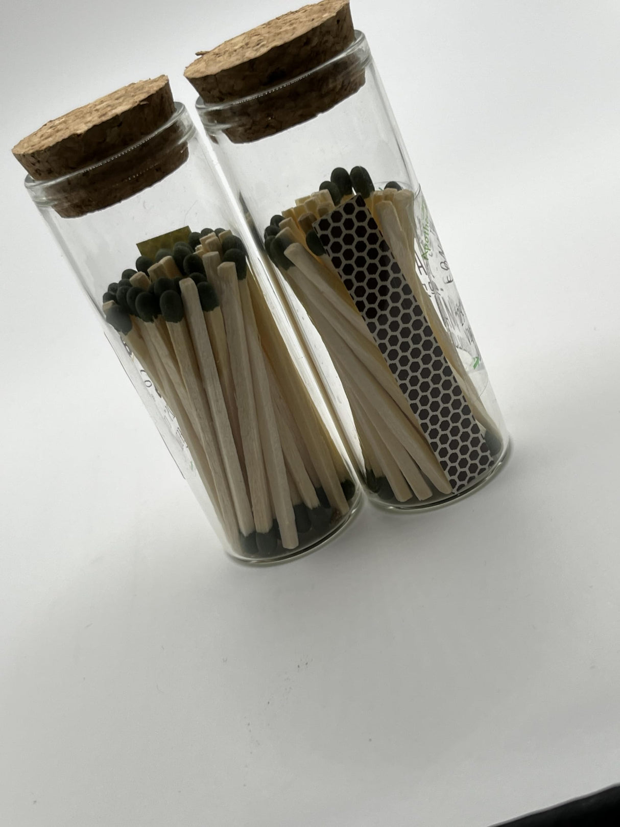 APOTHECARY SAFETY MATCH TWIN PACK W/REUSABLE (40ML) GLASS VIAL(2) WITH CORK LID, 25CT GO GREEN PER VIAL(50)+25CT REFILL=75CT TOTAL The Conway Wick & Candle
