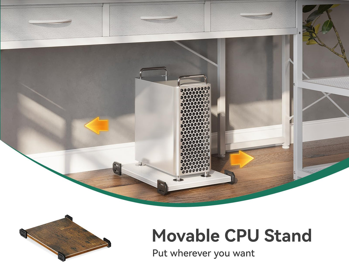 AODK 53 Inch Reversible L Shaped Desk with USB Ports & Fabric Drawers for Home Office & Gaming AODK