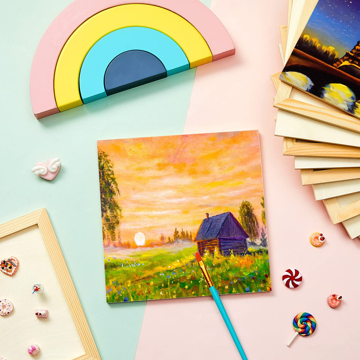 Kathfly 12 Pcs 8 x 8 Inch Pine Wood Panel Boards Unfinished Square Wood Panels Painting Panel Boards for Crafts Paint DIY Drawing Pouring Art Kathfly