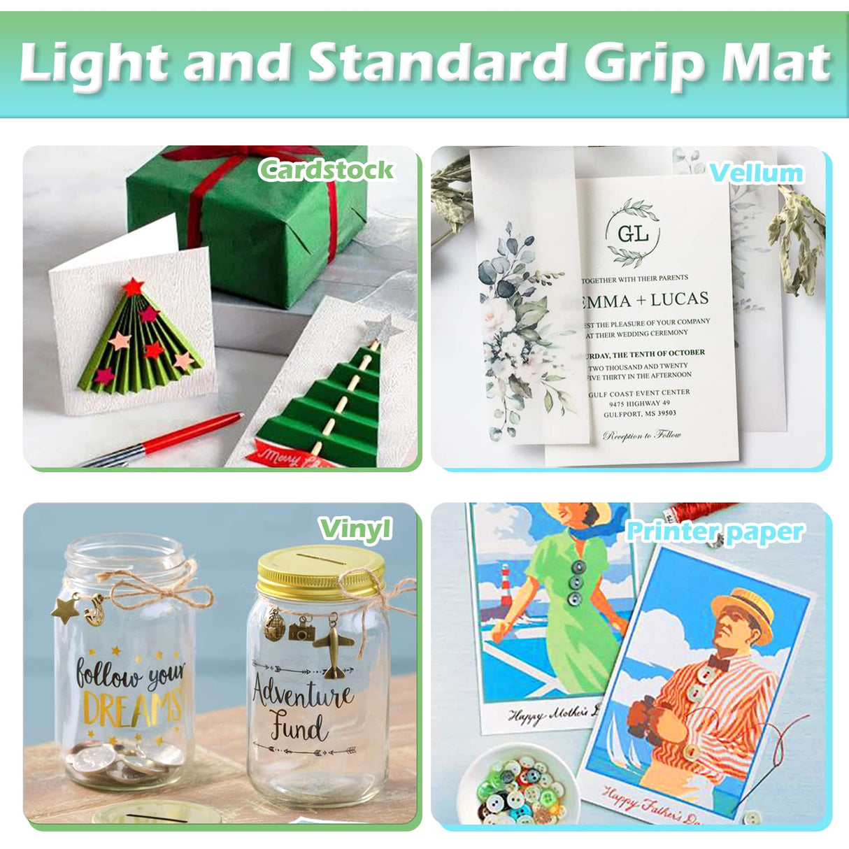 HTVRONT Variety Cutting Mats for Cricut, 2 Pack Cutting Mats 12x12 for Cricut Maker/Maker 3/Explore 3/Air/Air 2/One (LightGrip, StandardGrip), HTVRONT