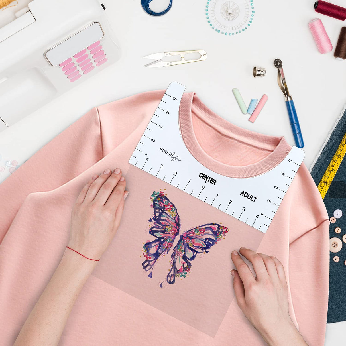 FINFINLIFE T-Shirt Ruler x 5, Shirt Measurement Tool for Heat Press, Shirt Ruler for Vinyl Alignment, Measuring Tape, Pear Pins, Tshirt Alignment FINFINLIFE