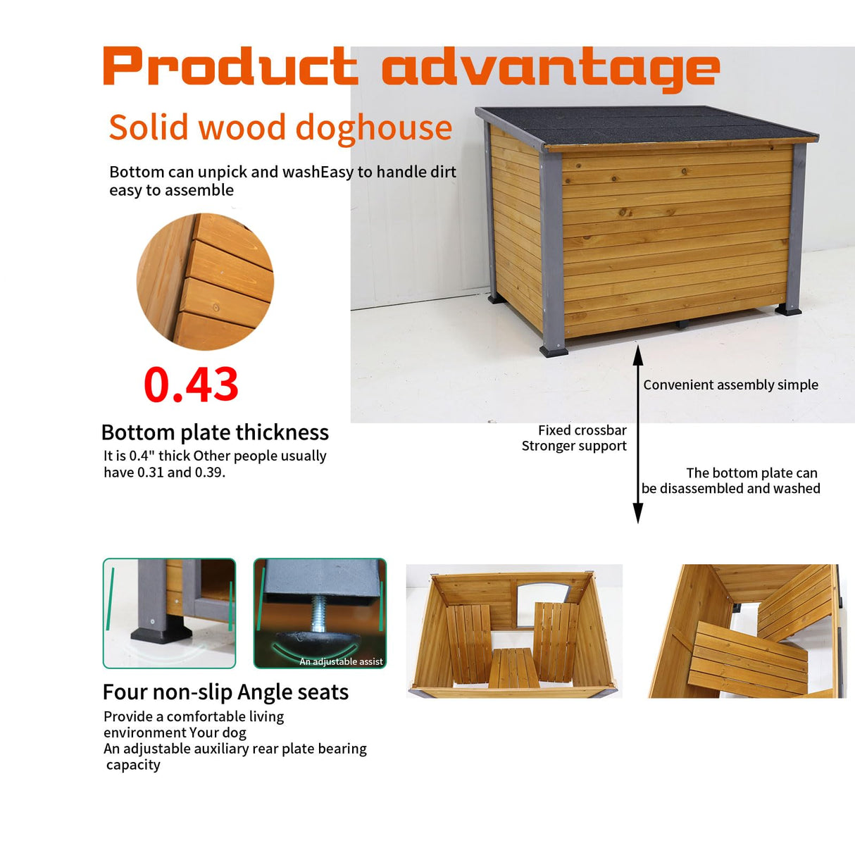 LIYAHUIA 44.48" Extra Large Dog House Outdoor Indoor Wooden Dog Kennel for Winter with Raised Feet Weatherproof for Large Dog House Outside(Natural) LIYAHUIA