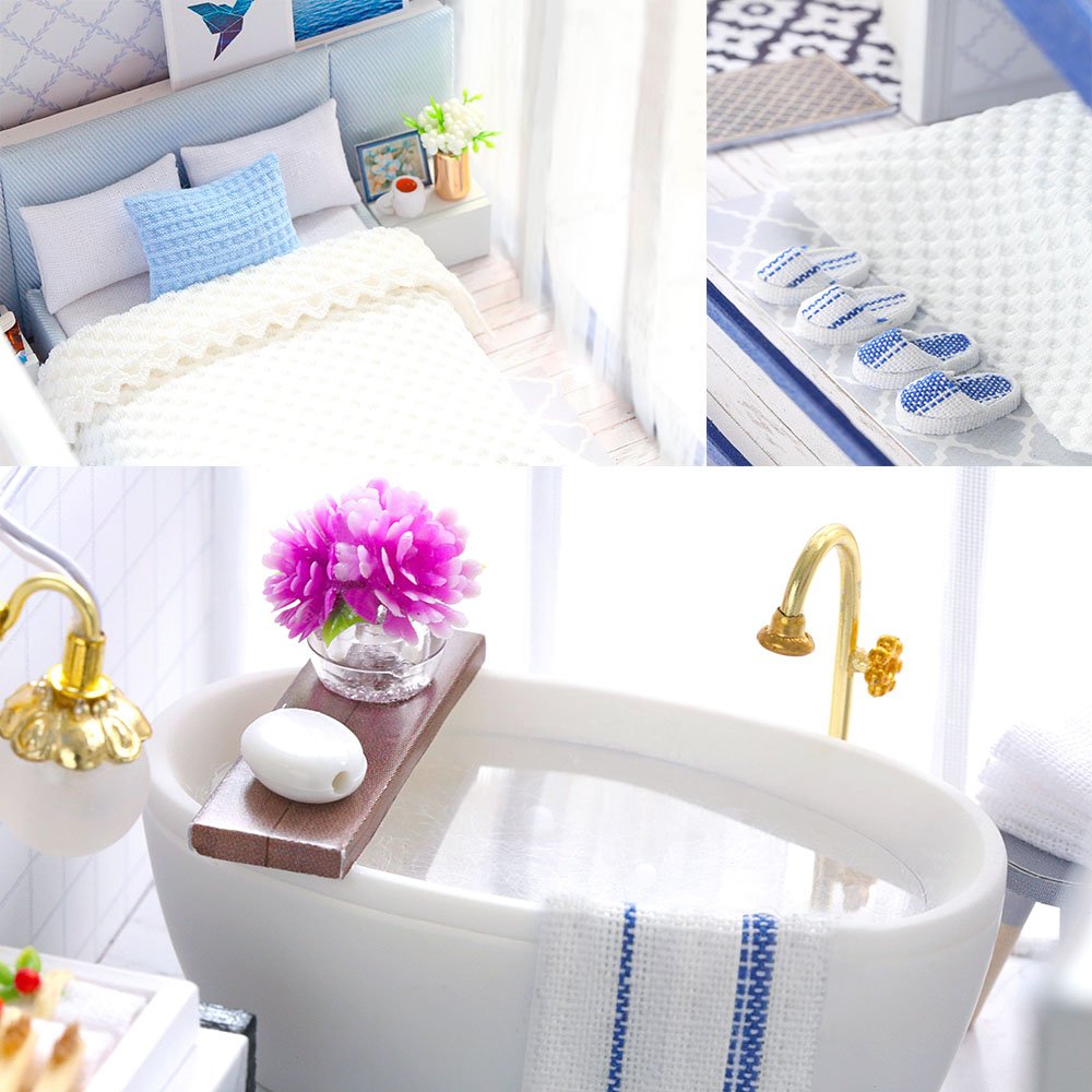 DIY Miniature Dollhouse Kit,UniHobby Time Apartment DIY Dollhouse Kit with Wooden Furniture Light Gift House Toy for Adults UniHobby