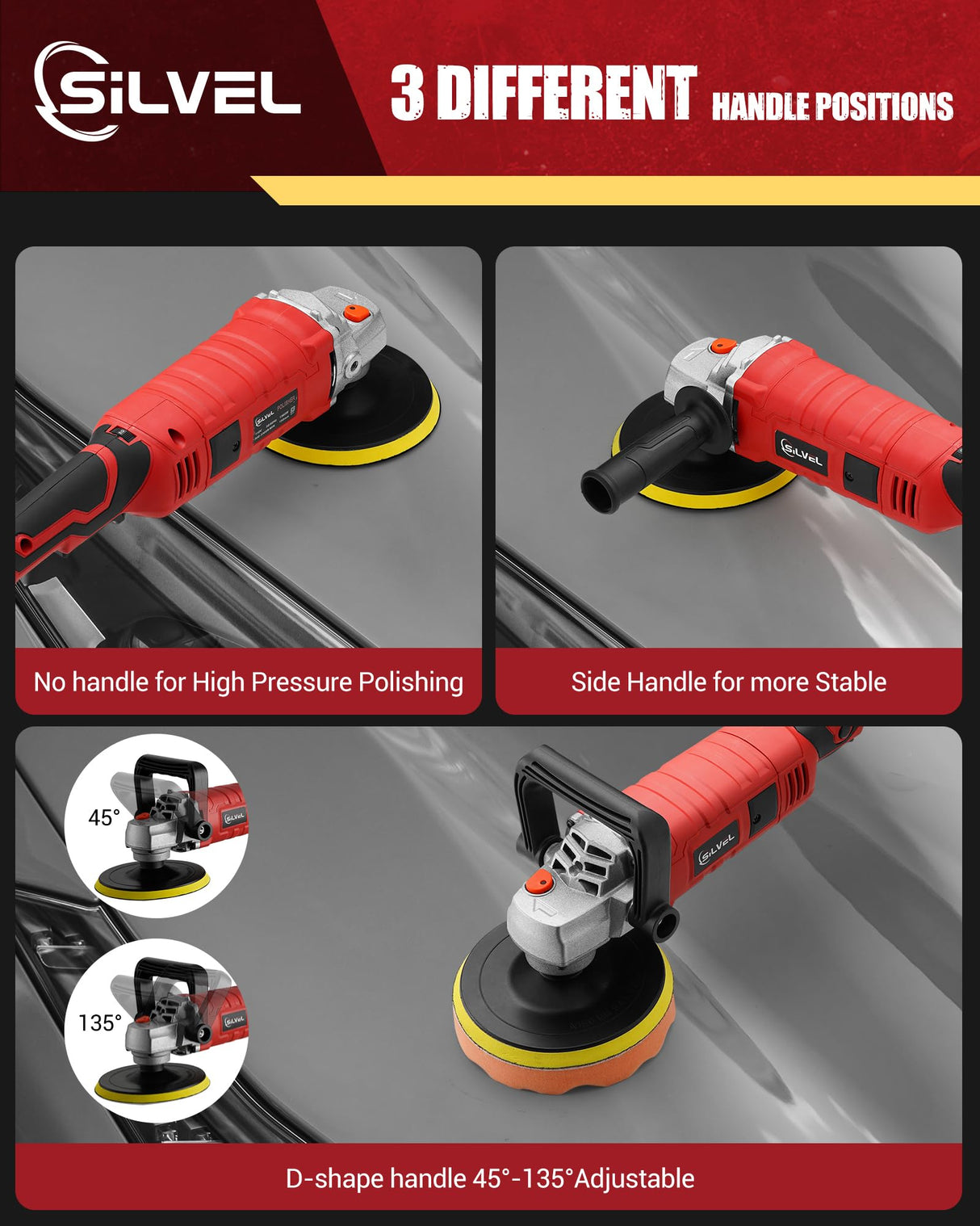 SILVEL Buffer Polisher, 1600W 7 Inch/6 Inch Polisher for Car Detailing, Wax Machine, 7 Variable Speed, with 6 Foam Pads, 3 Wool Pads, Packaging Bag, SILVEL