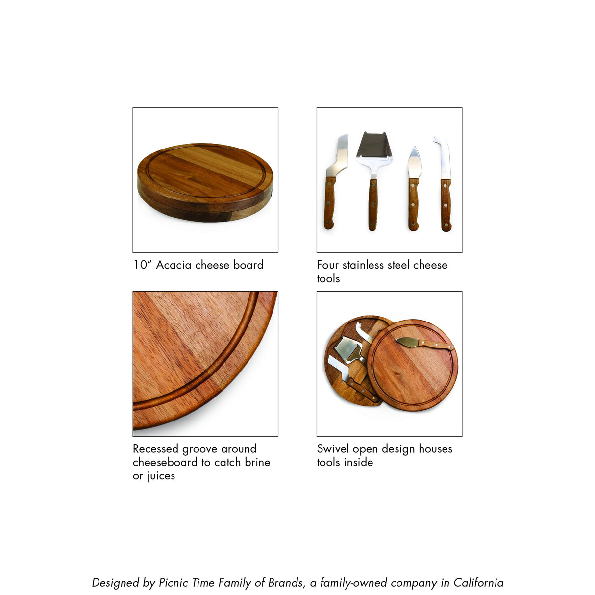 TOSCANA - a Picnic Time brand Personalized Monogram Initials Acacia Circo Cheese Cutting Board & Tools Set, 10.2 x 10.2 x 1.6, Letter M PICNIC TIME