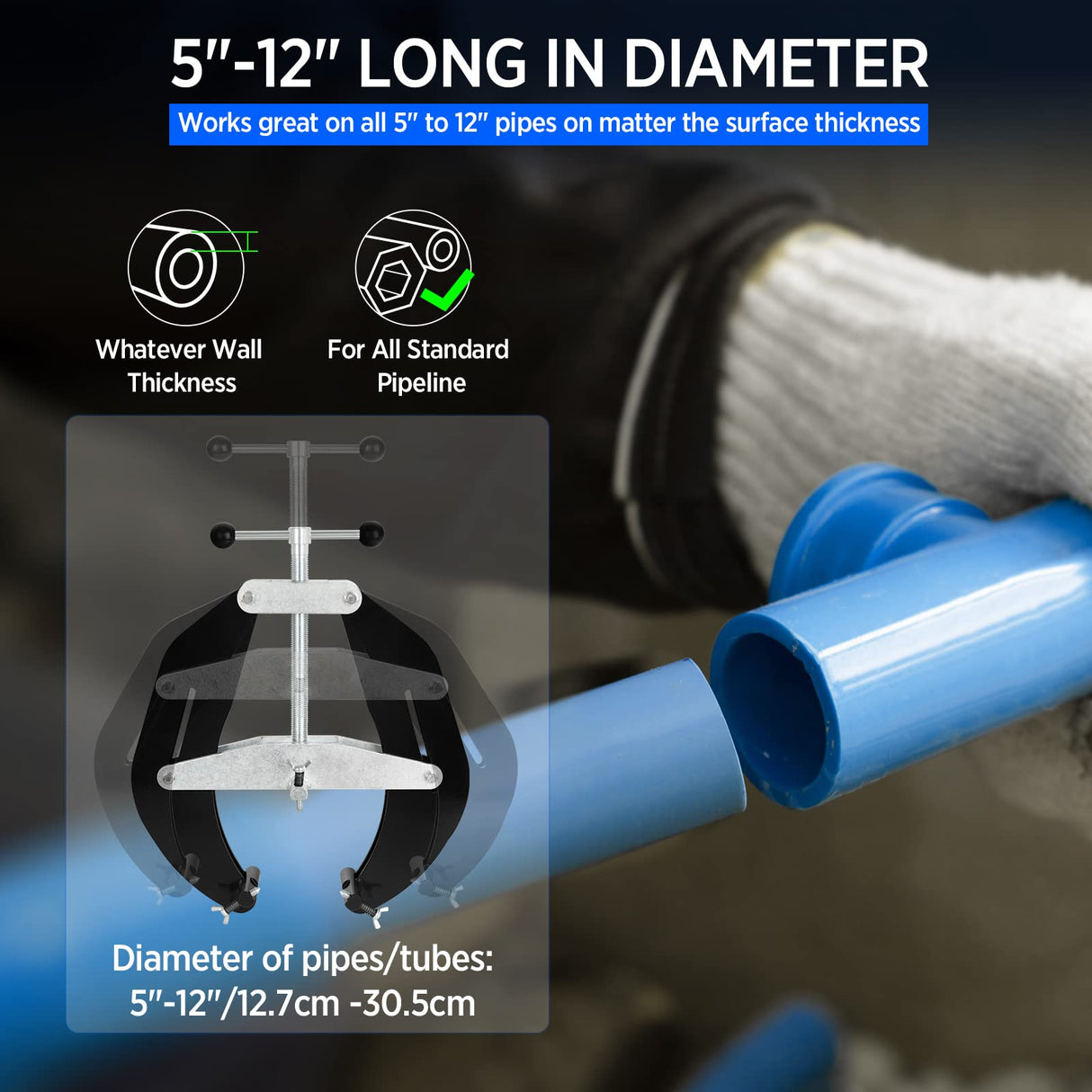 Pipe Clamp, 5 to 12 in, Steel Pipe Alignment Tool with Lightweight Design, High Strength Ultra Clamp with Quick Acting Screws, Black ajee