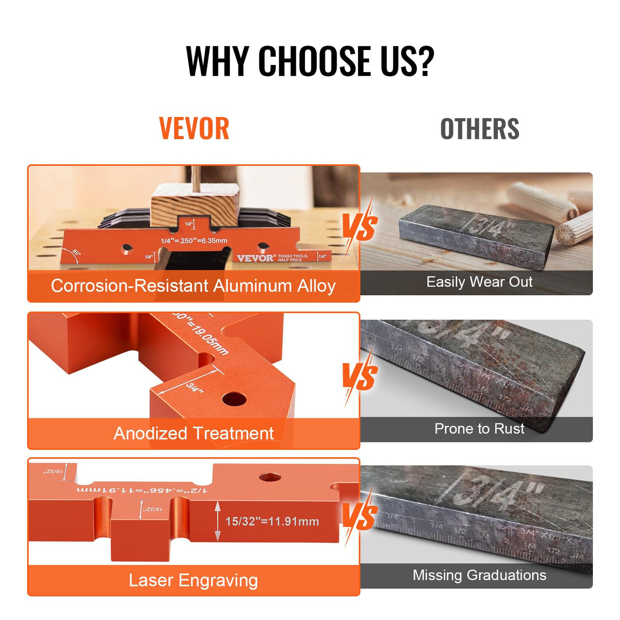 VEVOR Router Table Setup Bars, 14 pcs, Precision Aluminum Setup Blocks Height Gauge Set, with Laser Engraved Size Markings Storage Case, Measuring VEVOR
