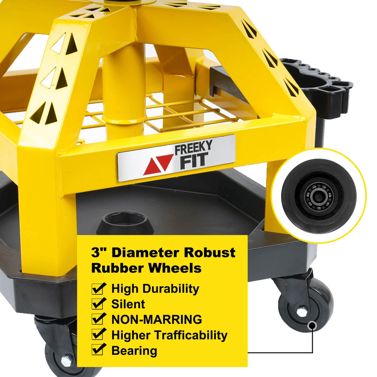FreekyFit Rolling Shop Stool for Garage with Casters, DO02-Adjustable Height 360° Swivel Shop Seat with Tool Tray Storage, 330 LBS Capacity Padded FreekyFit