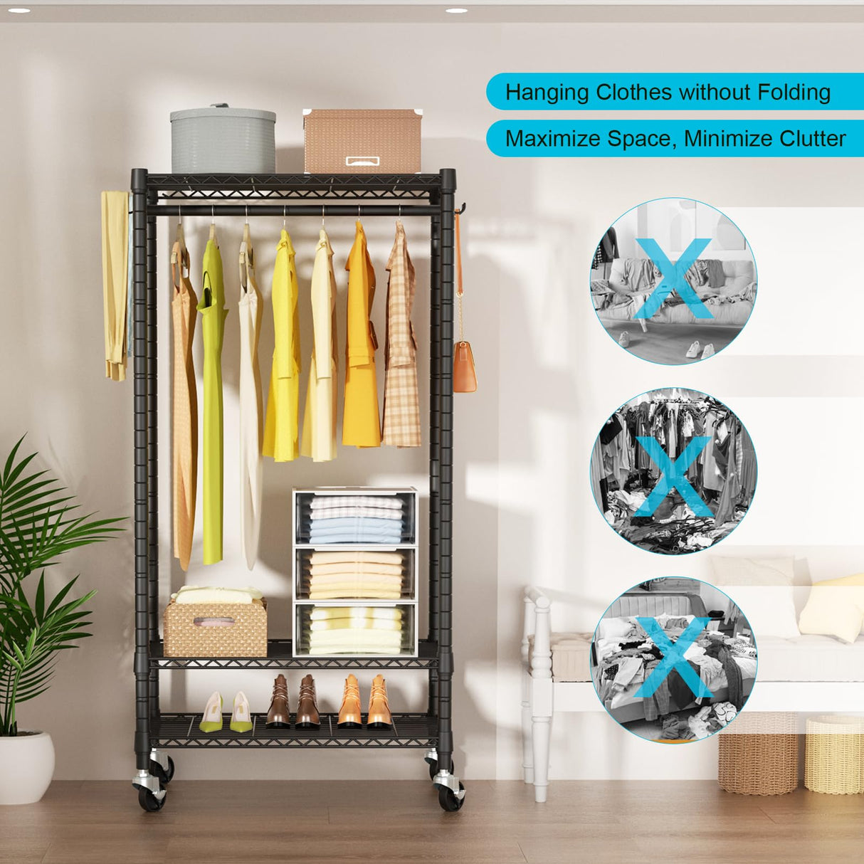 FUTASSI P5 Rolling Clothes Rack, Clothing Racks for Hanging Clothes, Freestanding Heavy Duty Garment Rack, Portable Closet Organizers System 23.6'' W FUTASSI