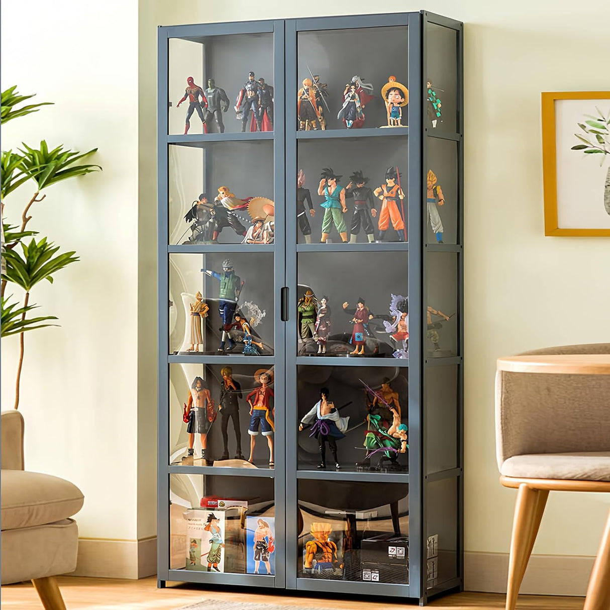 idhhco Curio Display Cabinet, 5 Tier Storage Cabinet with Acrylic Glass Door, Collectibles Toy Organizers Rack & Display Shelf, Kids Bookcase for idhhco