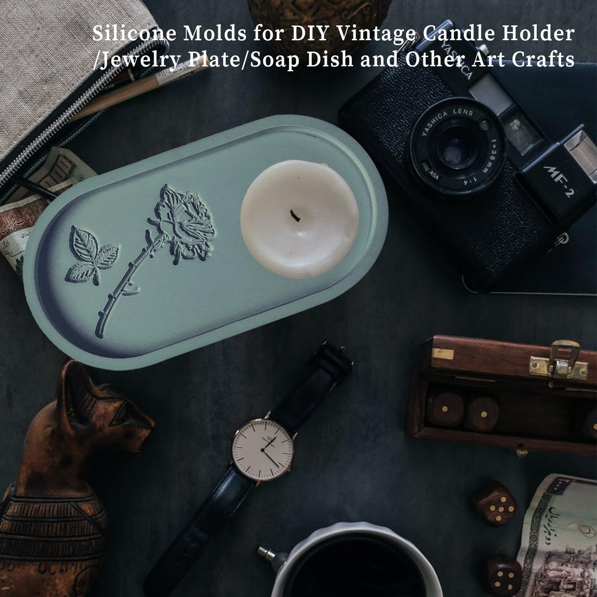 Wehous Oval Tray Molds for Resin Concrete, 2 Size Rose Carved Oval Silicone Mold, Tray Epoxy Resin Casting Mold for Jewelry Holder Bathroom Vanity Wehous