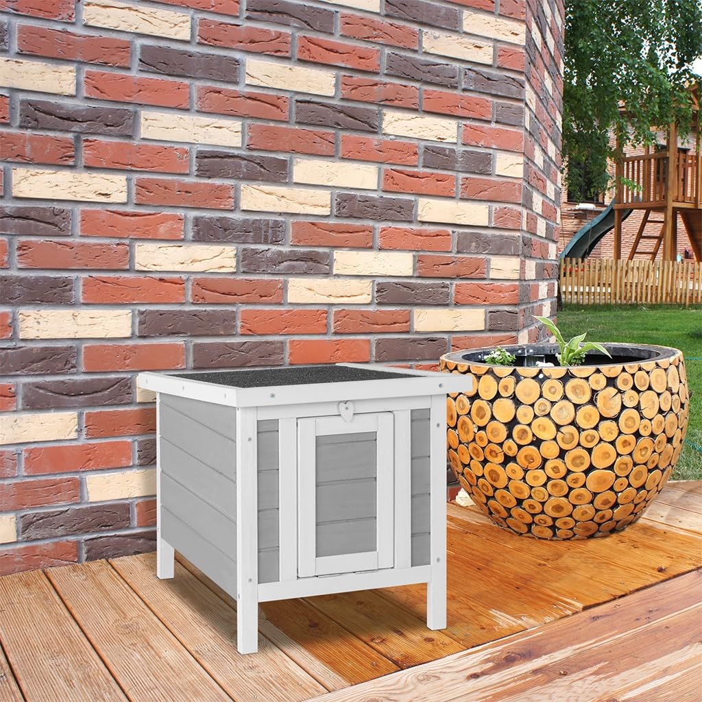 Wooden Bunny House Rabbit Cat Hutch, Feral Cats House Outdoor Weatherproof Rabbit Hutch w/Ramp, Lockable Doors, Openable Top, Small Pet House for AMZOSS