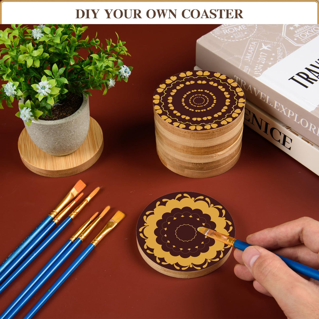 24 Pcs Round Bamboo Coasters 3.15 Inch Bamboo Wood Coasters Natural Wooden Coasters Bamboo Drink Cup Coasters Set for Coffee Table, Hot Drinks, Cold AWIZOM