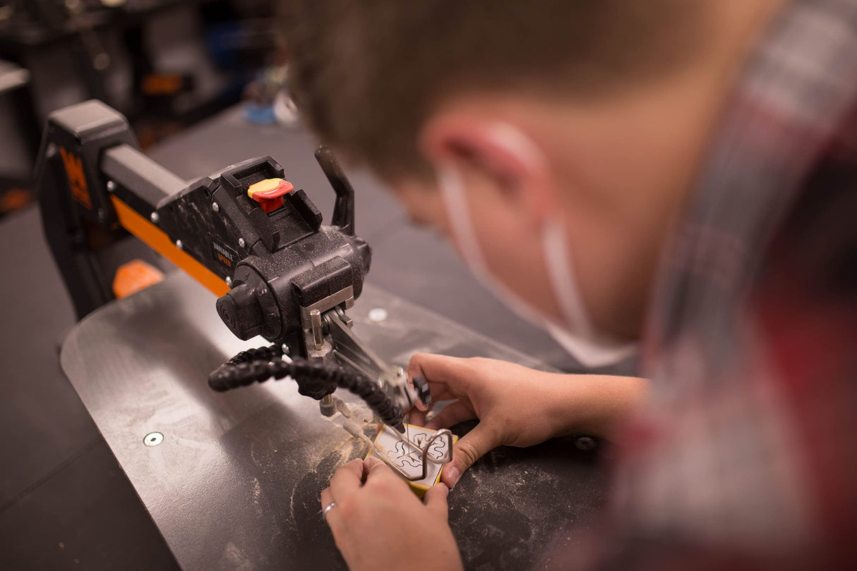 WEN LL2156 21-Inch 1.6-Amp Variable Speed Parallel Arm Scroll Saw with Extra-Large Dual-Bevel Steel Table, Black Orange WEN