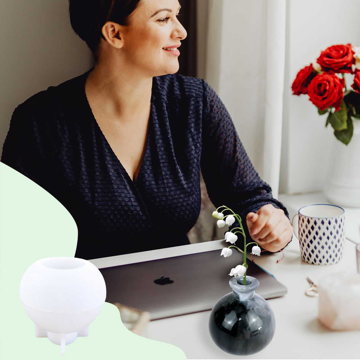 XYQHOAC Resin Vase Mold Round Vase Epoxy Resin Molds Silicone Casting Moulds for DIY Dried Flower Container Plant Propagation Station Makeup Brushes XYQHOAC