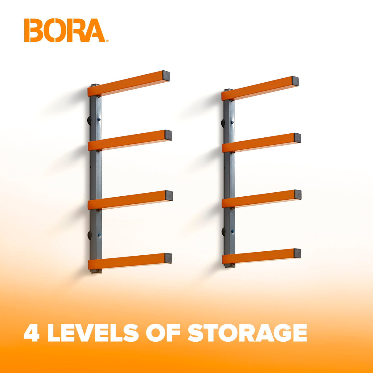 Bora Portamate Wood Organizer and Lumber Storage Metal Rack with 4-Level Wall Mount, Indoor & Outdoor Use PBR-0410 Bora