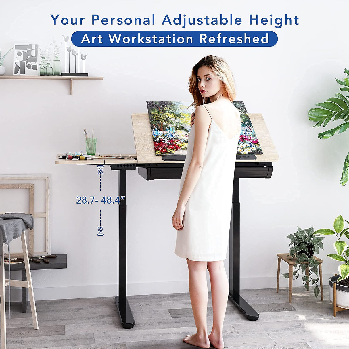 FLEXISPOT Comhar Adjustable Drafting Table, Electric Standing Desk with Storage Drawers for Writing Drawing Crafting Working, 47.2" W x 23.6" D Angle FLEXISPOT