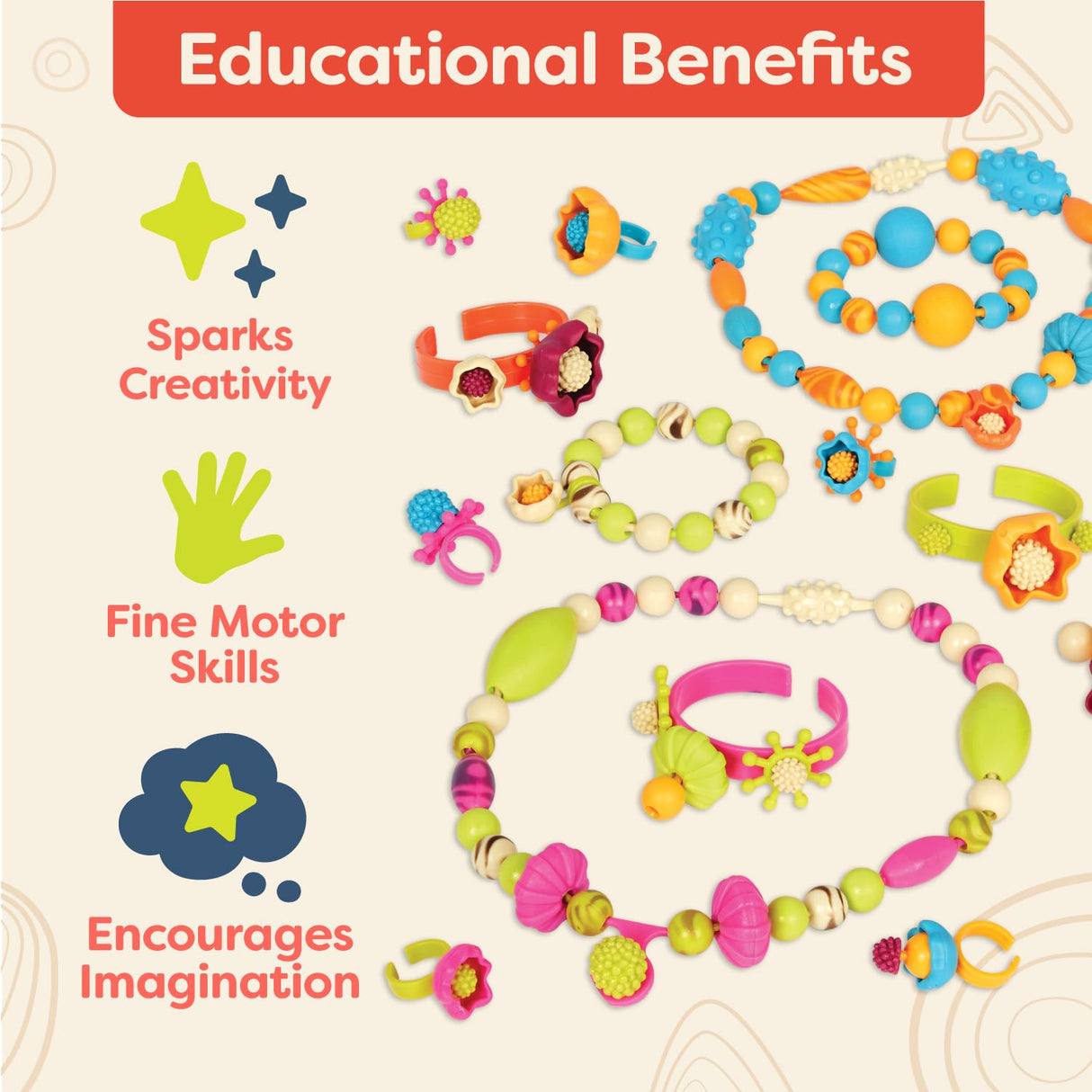 B. toys – Pop Arty! 500 Pcs- Jewlery Making Kit- Creative Pop Snap Bead Set for Kids –DIY Craft Jewelry Making Kit –Necklaces, Rings, Bracelets – 4 B. toys